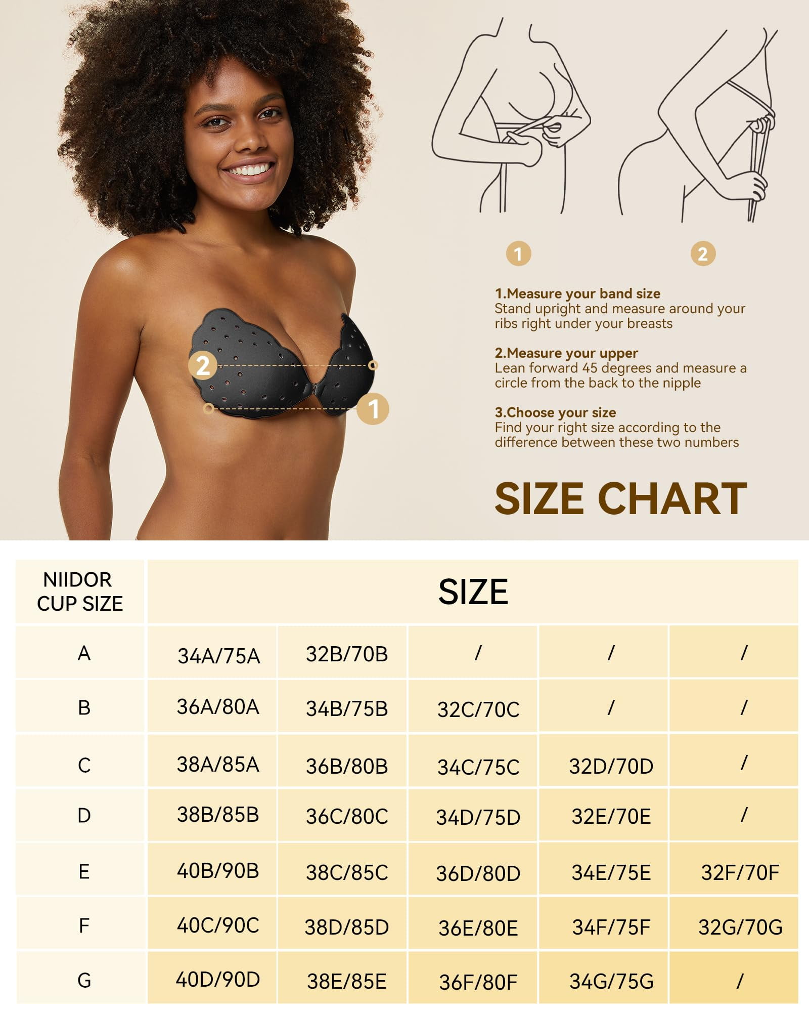  Niidor Adhesive Sticky Bra Pear-Shape Cup Strapless Invisible  Reusable Bra with Nipple Covers for Women, Dark Skin, A : Clothing, Shoes &  Jewelry
