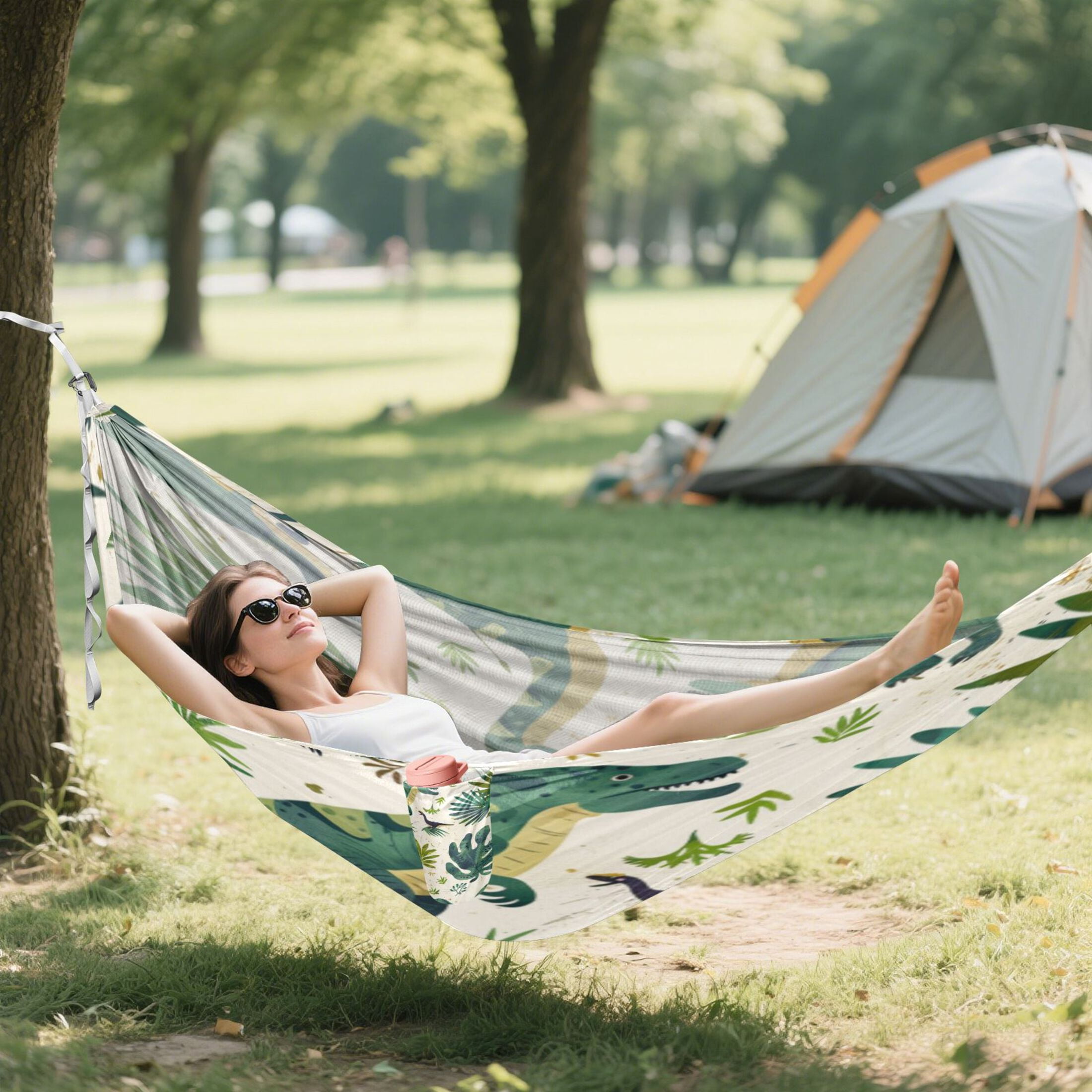 Hammock Camping Hammock Nylon Portable Hammock Travel Camping Hammock Green Cartoon Dinosaur