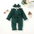 thumbnail image 2 of Happy Town Toddler Baby Girl Romper 0-18M Fall Winter Long Sleeve Ruffle Floral Jumpsuit With Headband Infant Romper, 2 of 8