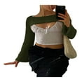 thumbnail image 3 of Hauts Courts en Crochet Tricoté pour Femmes Manches Longues Pull Creux Patchwork Color Block Y2k Mode Urbaine Blanc S, 3 of 4