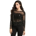 thumbnail image 4 of PrettyGuide Women's Sequin Blouse See Through Party Tops Beaded Sparkly Shirts Black, Medium, 4 of 6