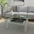 thumbnail image 2 of Aukfa Rectangle Tempered Glass Coffee Table Metal Tube Legs End Table for Living Room, Silver, 2 of 9