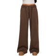 thumbnail image 1 of Pantalones Deportivos de Pierna para Mujer, Cintura Alta, Holgados, con Cordón Interior y Pierna Recta. Café L, 1 of 10