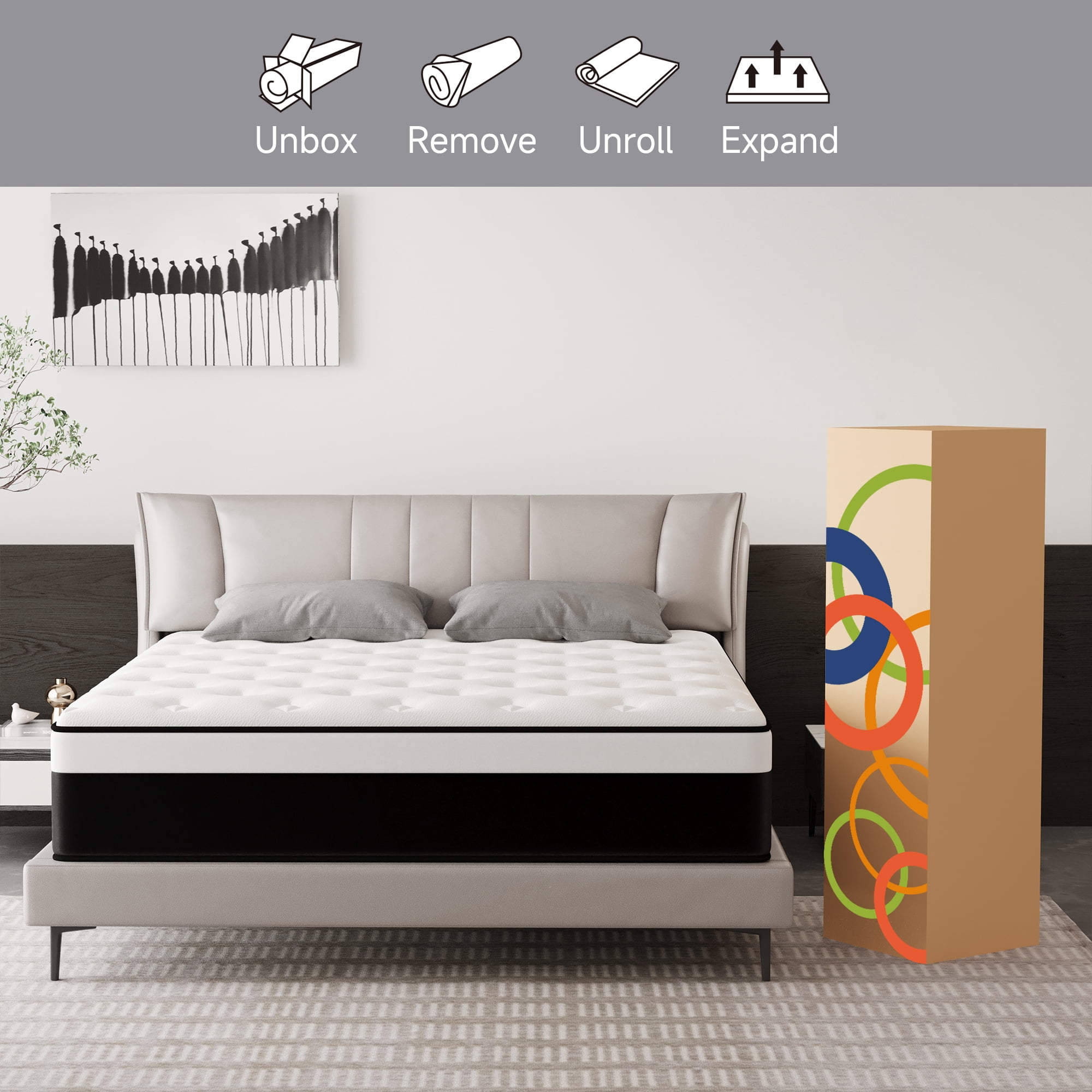 OPV Twin Mattress 14-inch Hybrid Mattress Medium-Firm Bed Mattress in a Box Individually Pocketed Springs Memory Foam Layers Motion Isolation & Comfort Sleep
