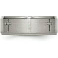 thumbnail image 5 of Chisel Titanium Brushed Center Cross 8.2mm Ridged Edge Band - Ring Size 9.5, 5 of 8