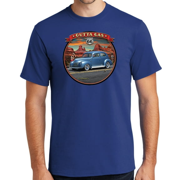 Buy Cool Shirts Outta Gas on Rt Route 66 Cotton T-shirt, 2XL Deep Marine Blue - Tall