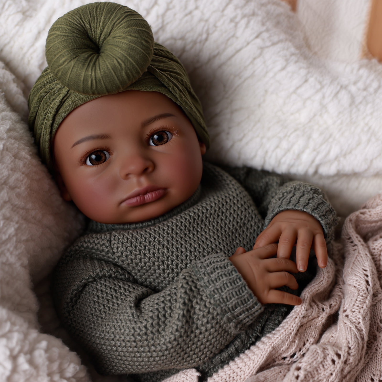 RSG Black Reborn Baby Dolls, 20 Inch Black Girl Lifelike Real Life Baby Dolls with Feeding Kit Gift Box for Kids Ages 3+