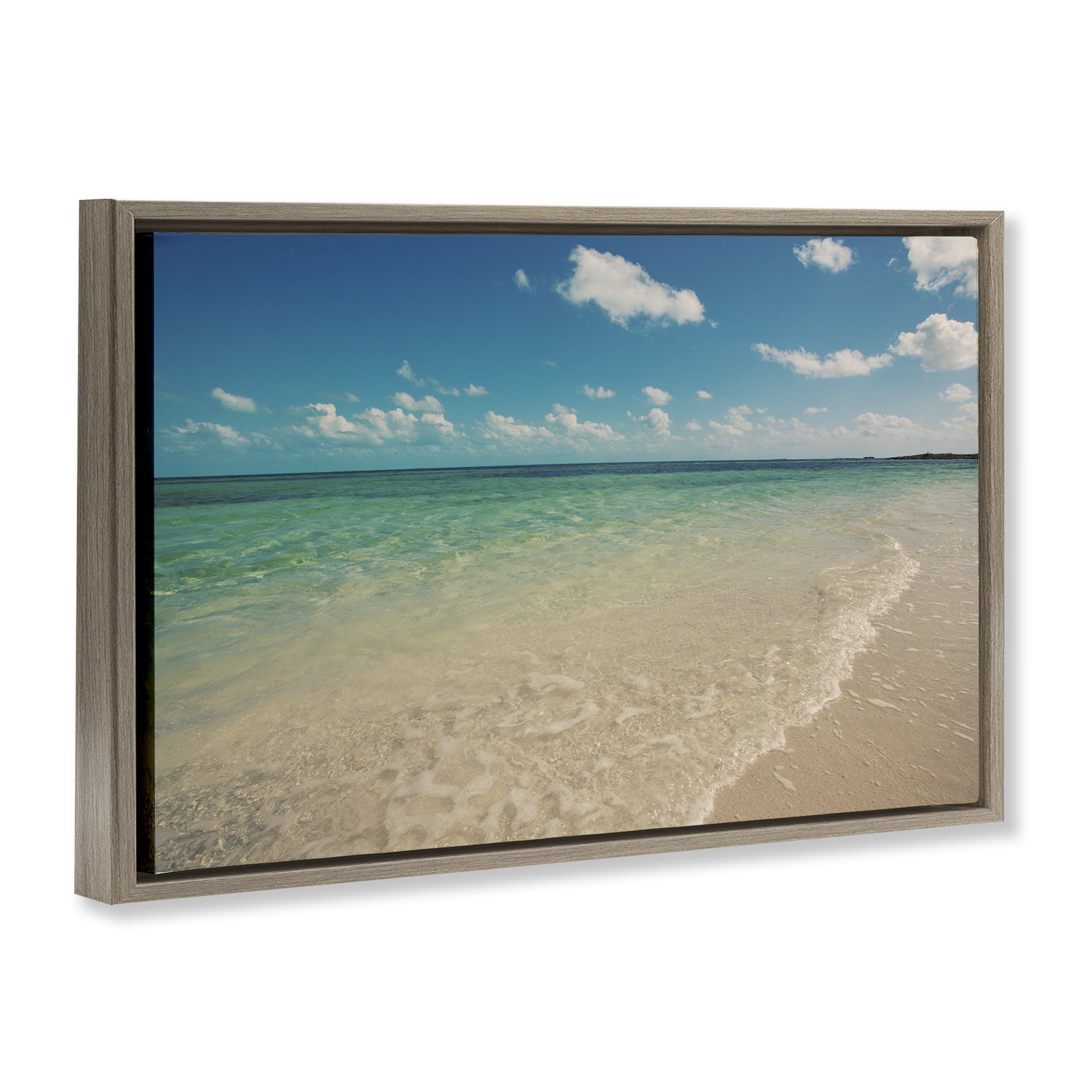 Stupell Industries Tranquil Coast Shore Coastal Photography Brown Floater Framed Canvas Art Print Wall Art, 31 x 21