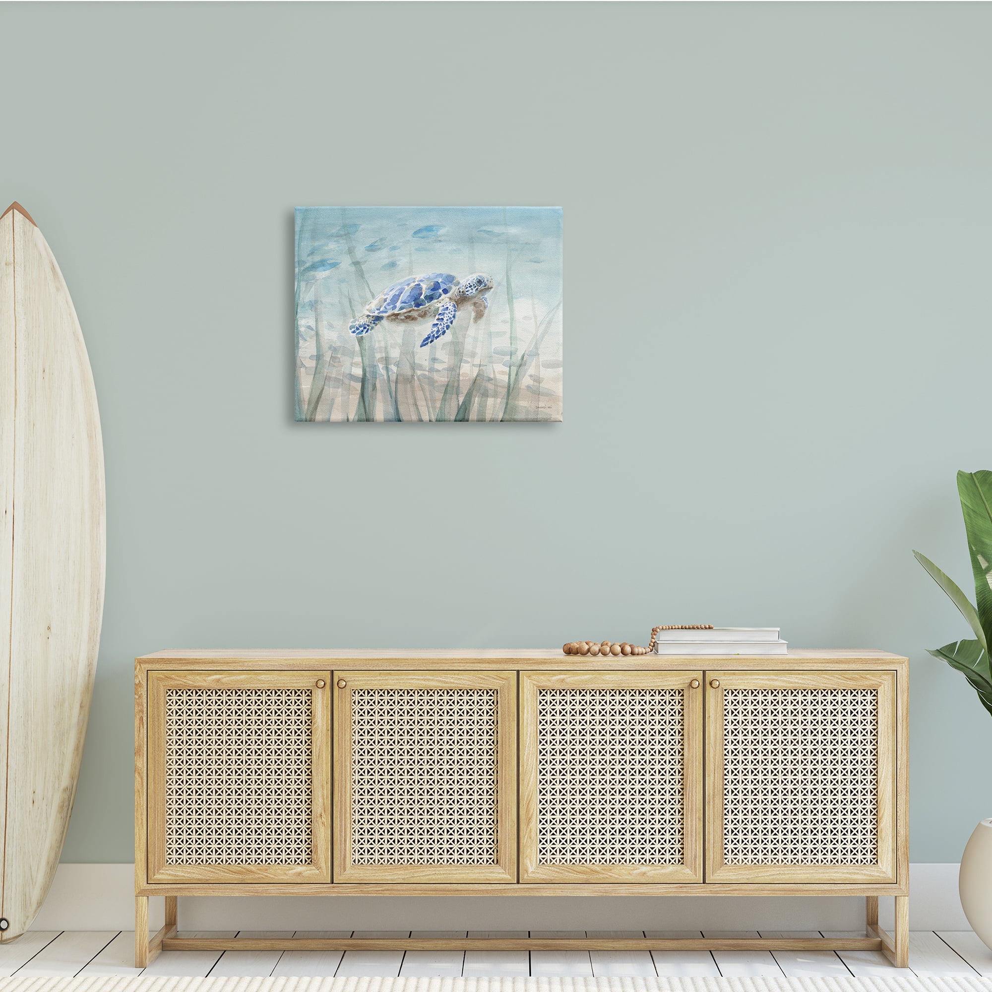 Stupell Industries Baby Sea Turtle Blue Speckled Aquatic Animal Ocean, 30 x 24, Design by Danhui Nai