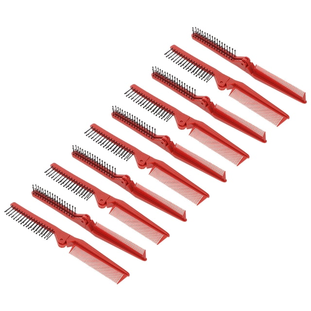 BRIGHTFUFU 10Pcs Plastic Folding Comb Red Compact Portable Comb with Rounded Teeth for Styling