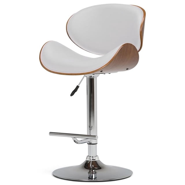 Simpli Home Marana Tabouret de Bar à Levage au Gaz Réglable en Similicuir et Bois Courbé, Blanc