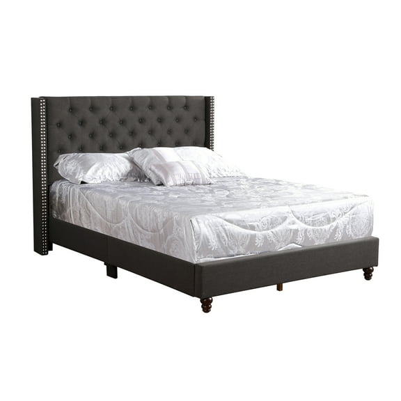 Passion Furniture Julie Black Tufted Upholstered Low Profile Full Panel Bed