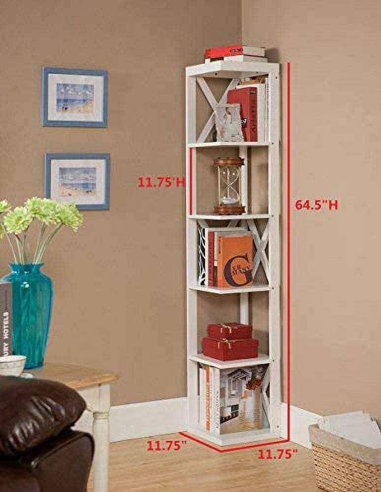 Kings Brand Furniture 5 Tier Corner Bookcase with Crisscross design for Living Room Office, White