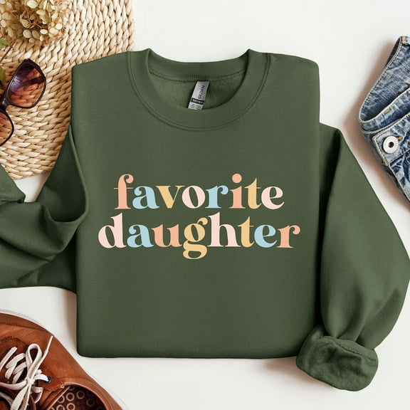 Favorite Daughter Sweatshirt – Retro Pastel Crewneck for Girls & Women, Funny Daughter Gift Sweater, Favorite Child Shirt, Cute Family Matching Pullover