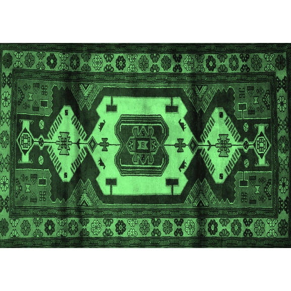 Ahgly Company Indoor Rectangle Persian Emerald Green Traditional Area Rugs, 5' x 7'