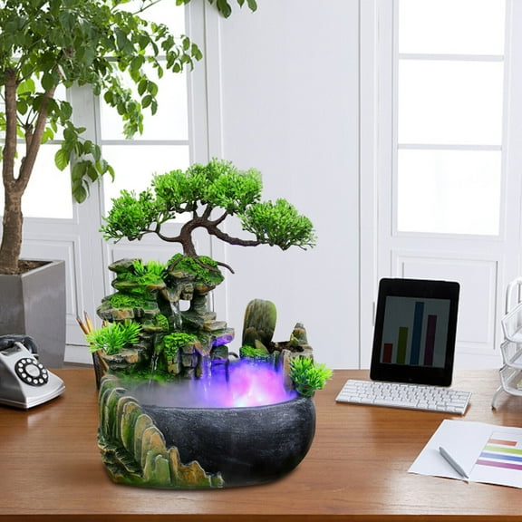 Indoor Waterfall Fountain, LED Rockery Atomizing Humidifier Waterfall Fountain for Home Office