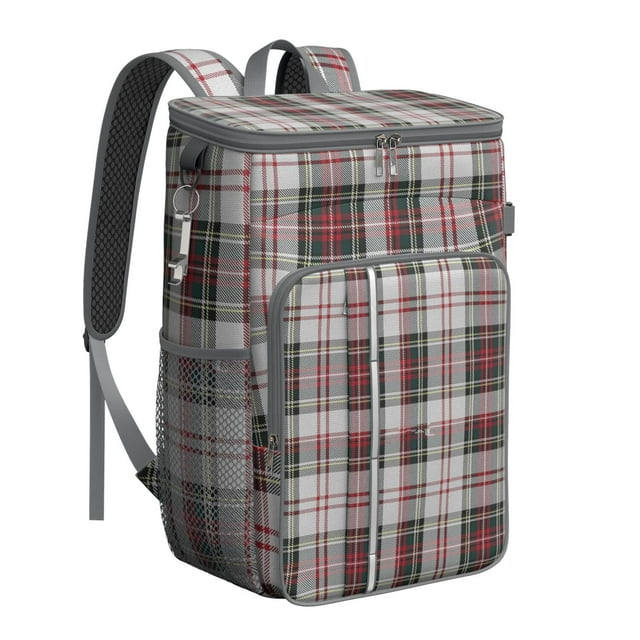 Abstract Plaid Insulated Backpack Cooler - 20L High-Capacity Leakproof Cooler Bag for Camping & Beach Parties