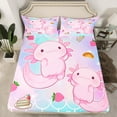thumbnail image 2 of Castle Fairy Pink Axolotl Salamander 4-Piece Full Size Sheets for Children,Cartoon Mermaid Bed Sheets,Gradient Ombre Lightweight Sheet Sets,Super Cozy Room Decor, 2 of 7