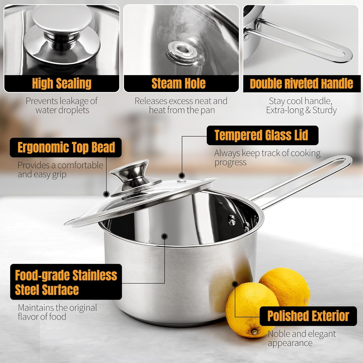 Stainless Steel pots and pans set 6 Piece Nonstick Kitchen Induction Cookware Set Works with Induction/Electric and Gas Cooktops Nonstick Dishwasher