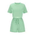 thumbnail image 4 of LOVZFMLL Two Piece Sets for Women Short Sleeve Crop Tops and Shorts Sweatsuit Casual Loose Summer Outfits Lounge Sets Green L, 4 of 6