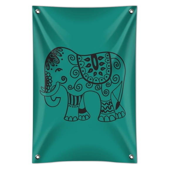 Painted Elephant India Black on Teal Home Business Office Sign