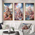 thumbnail image 1 of Designart "Castles curious Wonder Pastel IV" Cityscapes Framed Wall Art Set Of 3 - Multi-Color Castles Frame Canvas Set For Living Room Decor, 1 of 6