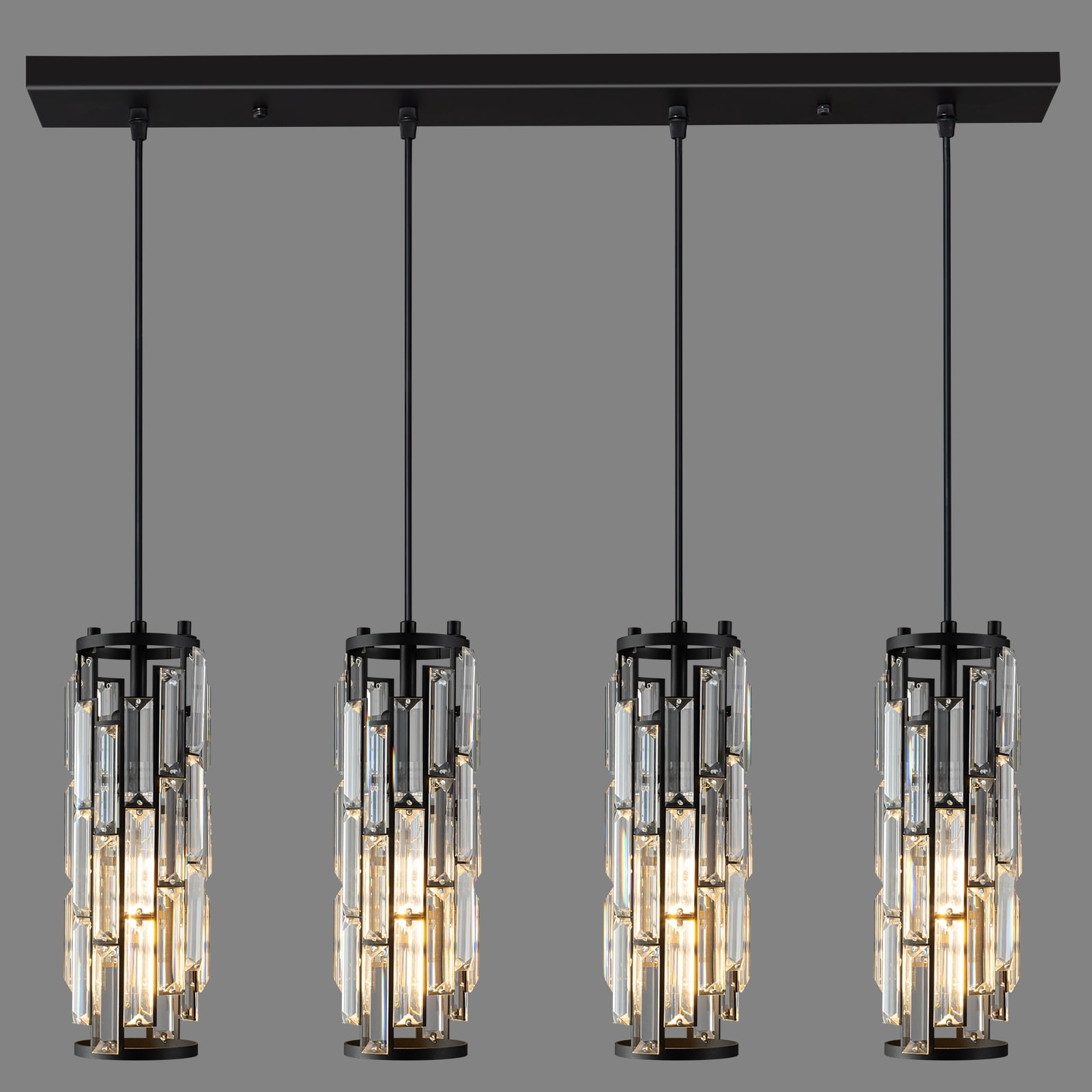 Mini Crystal Chandeliers Adjustable Pendant Light Modern Black Pendant Light Fixture for Living Room, Dinning Room, Kitchen Island and Bedroom(4-light)