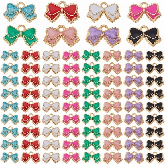 80Pcs 8 Colors Charm Bulk Alloy Enamel Bowknot Charms Tie Charms Cute Bowknot Pendants Metal Colorful Charm for DIY Craft Earring Bracelet Necklace Jewelry Making Mixed Color