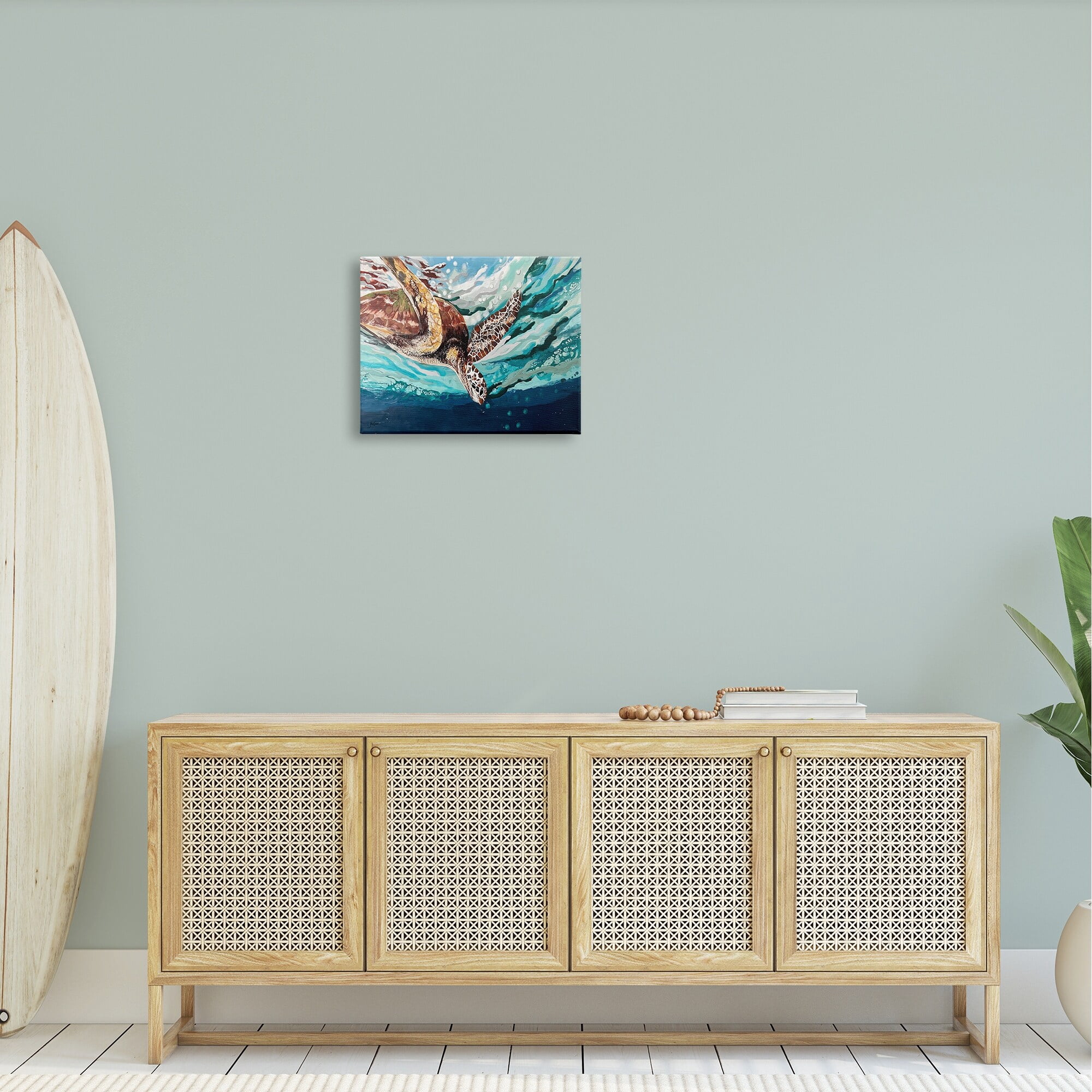 Stupell Industries Splashing Sea Turtle Diving Below Ocean Surface Painting Gallery Wrapped Canvas Print Wall Art, Design by Stacy Gresell
