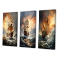 thumbnail image 3 of Designart "Majestic White Sailboat in a Storm III" Boat Wall Art Set Of 3 - Modern Brown Canvas Set For Living Room Decor, 3 of 6