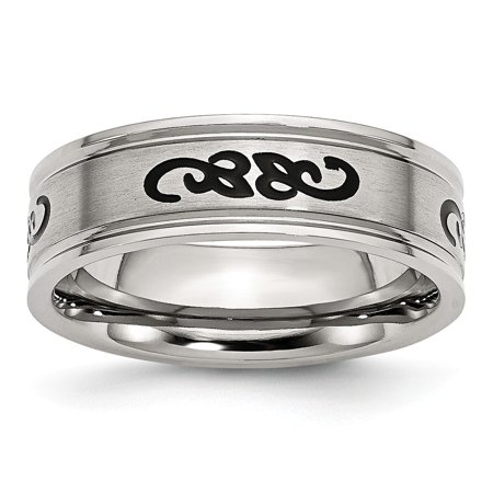Black Rubber Scroll Design - Stainless Steel With Black Rubber Scroll Design 7mm Band Ring - Ring Size: 7 to 13