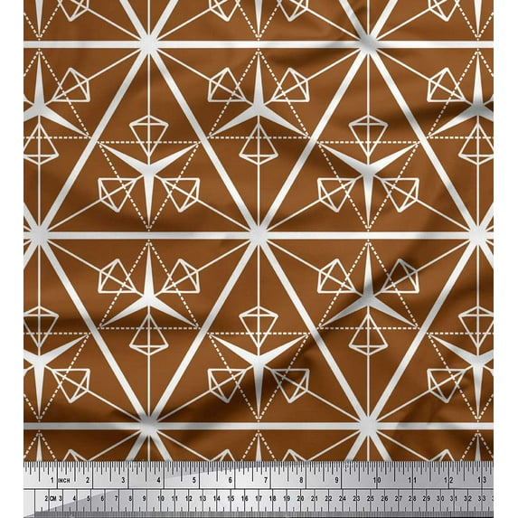 Soimoi Brown polyester Crepe Fabric Diamond & Triangle Geometric Print Fabric by the Yard 42 Inch Wide