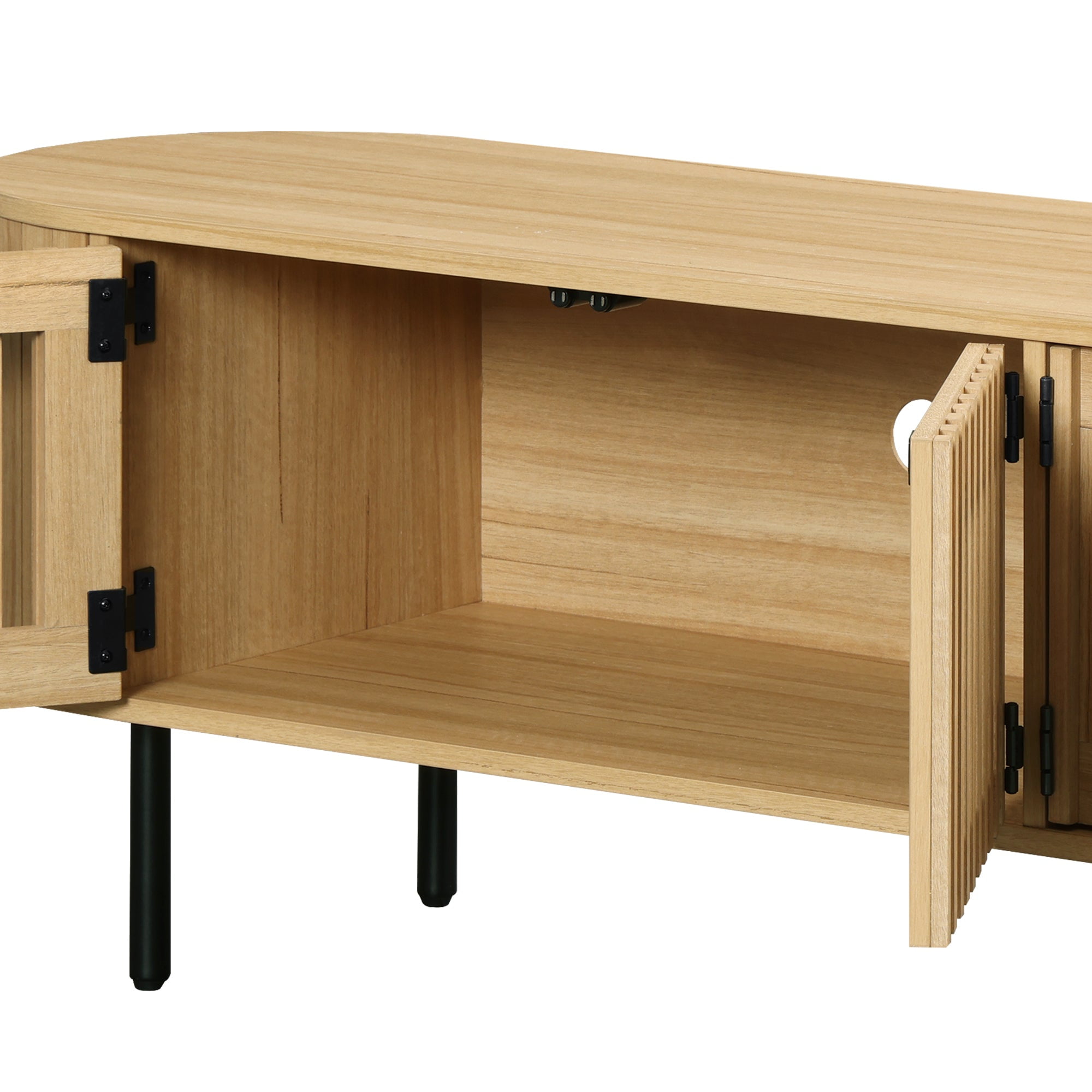 WAMPAT 70" Fluted TV Stand for TVs up to 75”, Wooden Media Console with Pop-up Doors & Storage for Living Room Bedroom, Natural Oak