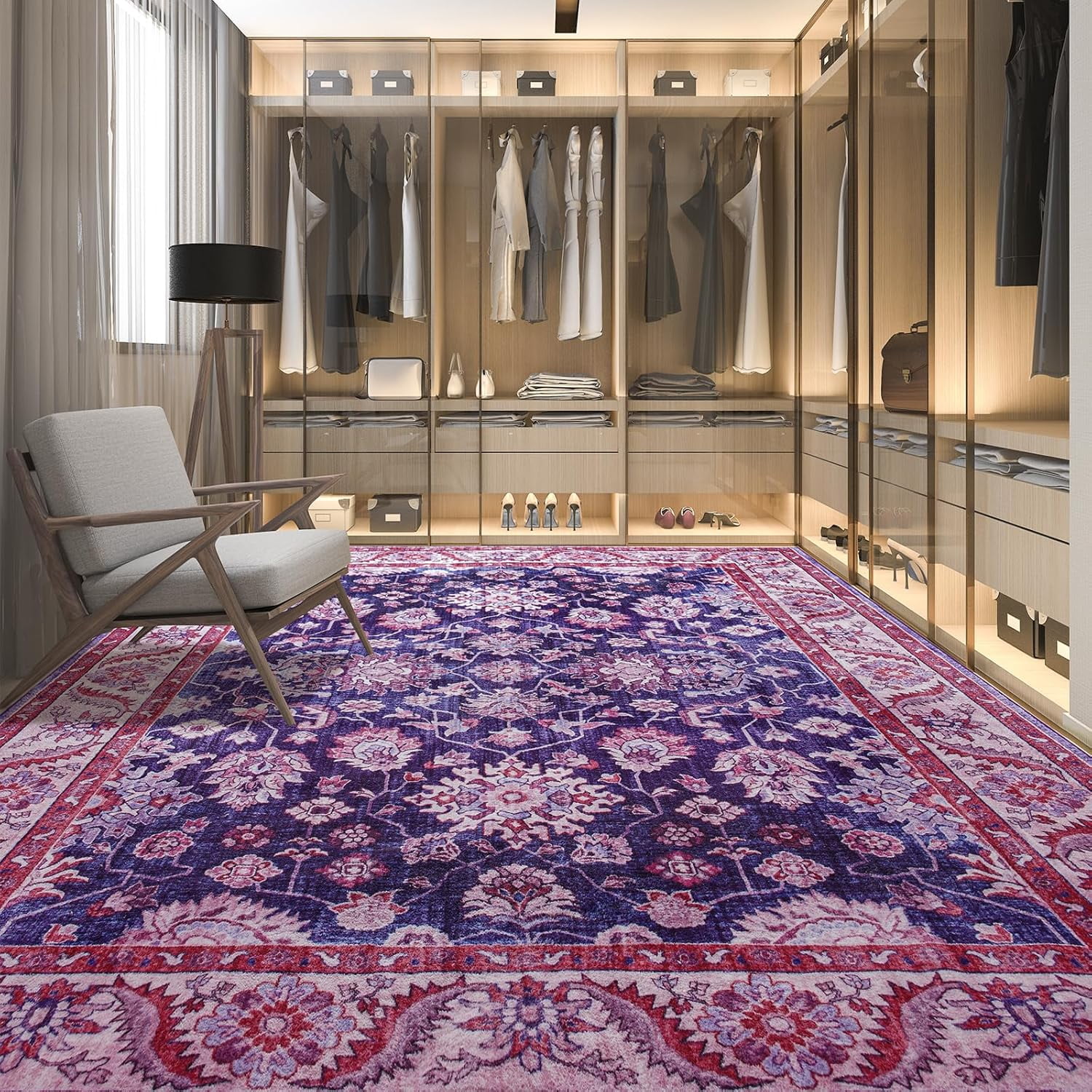 Homore Vintage Boho Traditional Oriental Faux Wool Area Rug, 4' x 6', Purple