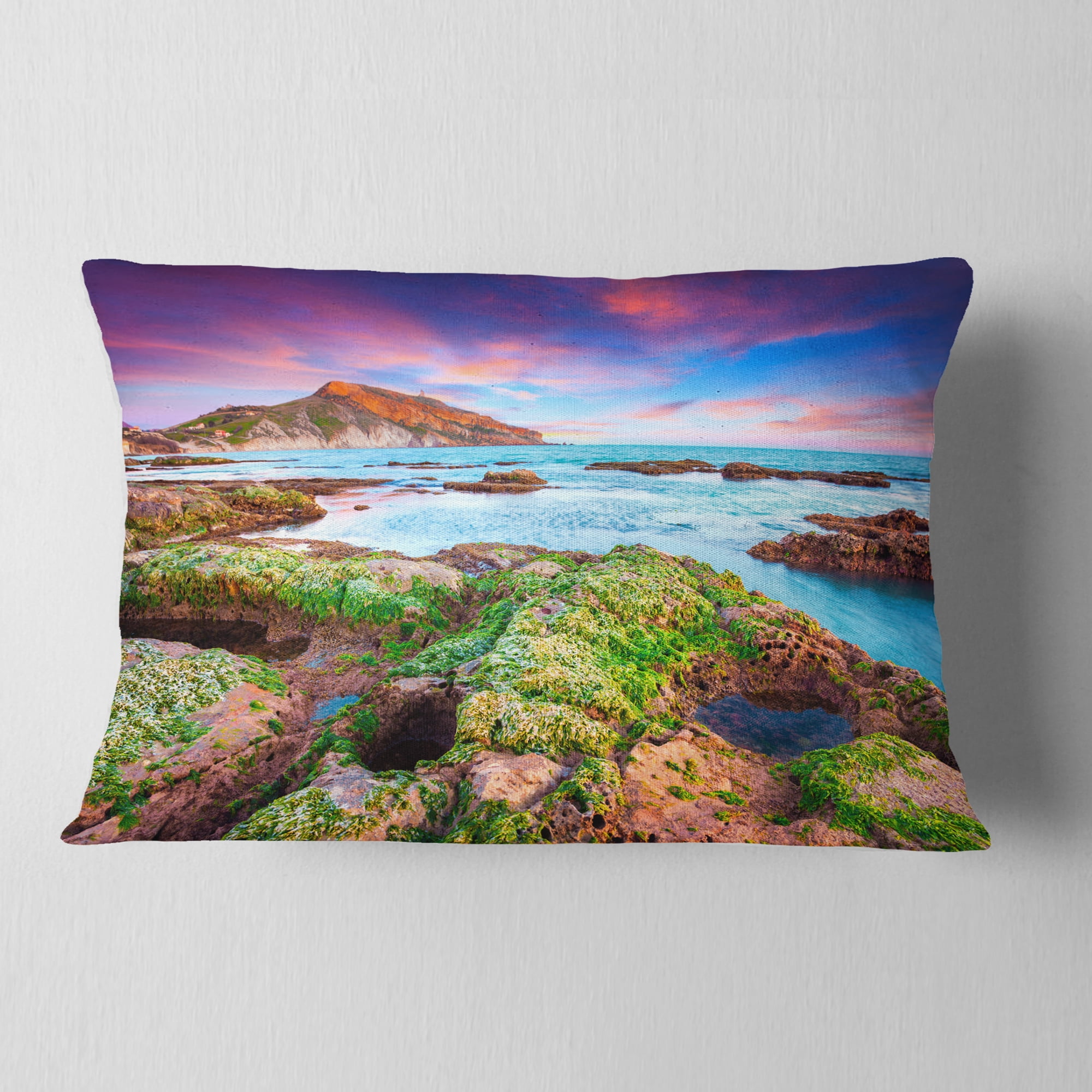 Designart Giallonardo Beach Spring Sunset - Seashore Photo Throw Pillow - 12x20
