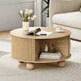 thumbnail image 4 of JOINICE Round Coffee Table with Storage,Fluted Center Table with Sliding Door,for Living Room,Oak, 4 of 7