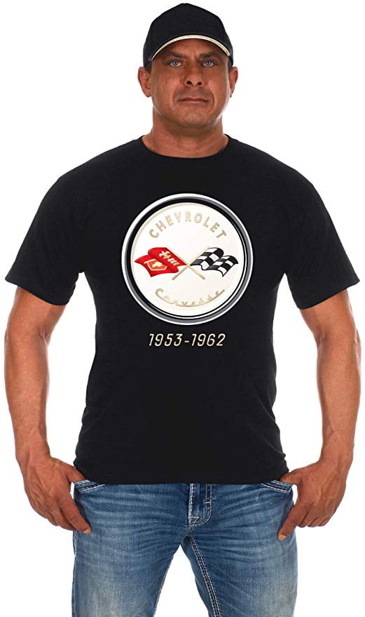 JH Design Group Mens Chevy Corvette T-Shirt C5 Series Logo Black Crew Neck  Shirt 