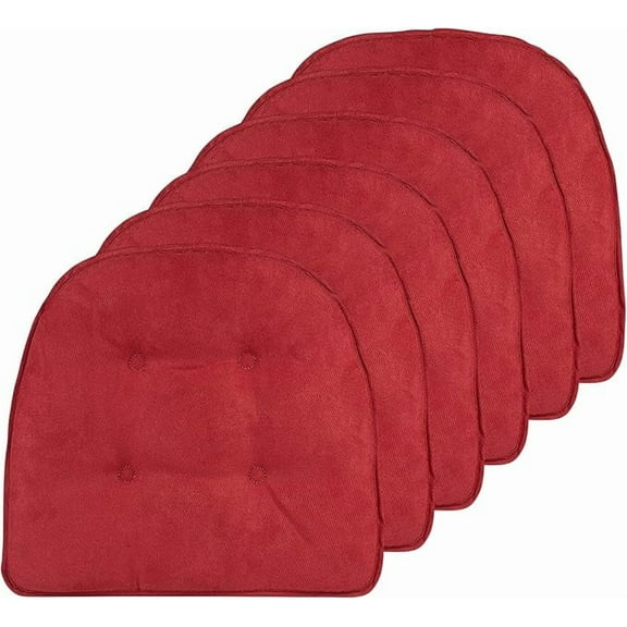 Non-Slip Tufted Chair Cushions for Dining Room, Kitchen and Office Use, U-Shaped Skid-Proof Seat Pad, 15x16 Inches, 6 Pack, Red