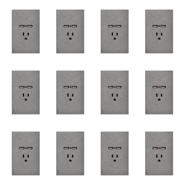 Placa Con 1 Contacto Y 2 Entradas USB Lucek FlatPack 12 plateado