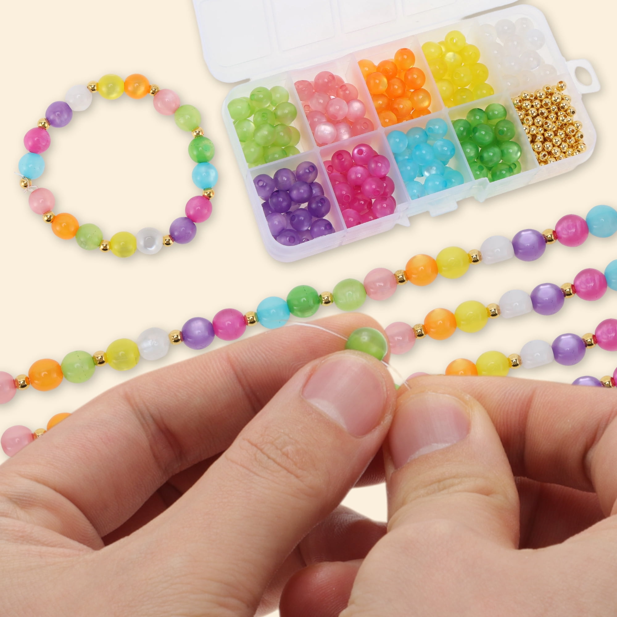 Unique Bargains 380 Pcs 8mm 4mm Round Glass Beads for Bracelets Assorted Color