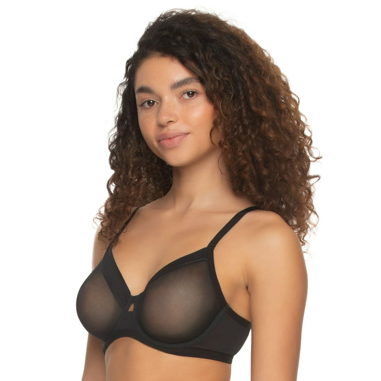 Wingslove Women's Sexy Sheer Bra Unlined Underwire Support See Through  Everyday Bra with Silicone Nipple, Black 34D