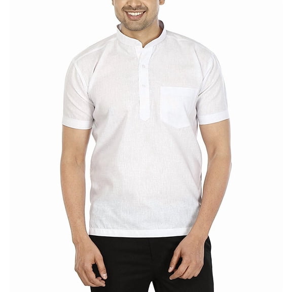 Mens Handmade Indian Cotton Short Ethnic Kurta Tunic Button Down Summer Shirt