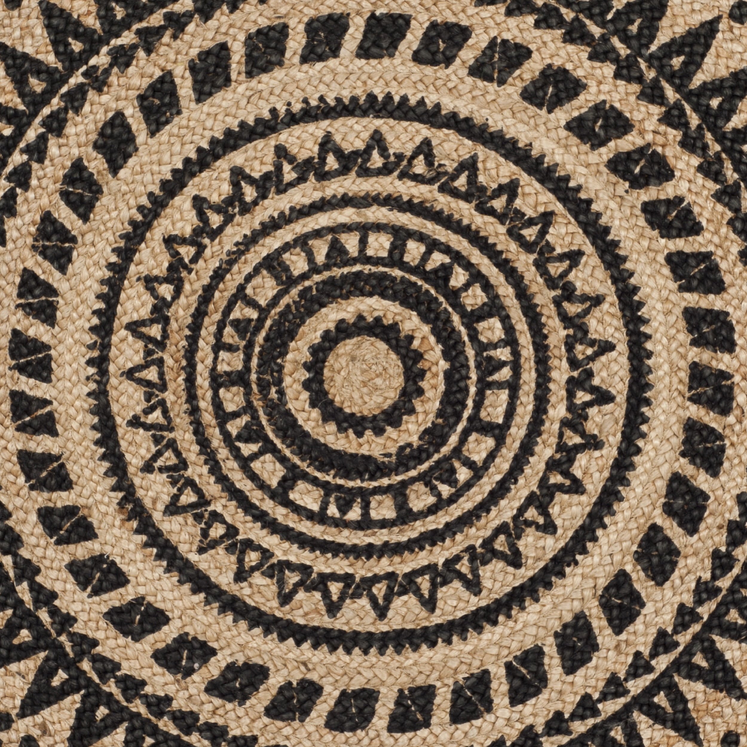 SAFAVIEH Natural Fiber Zoolander Geometric Jute Area Rug, Black/Natural, 5' x 5' Round