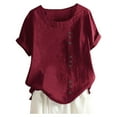 thumbnail image 1 of WEIYLL T-Shirts Women Plus Size Linen Loose Tunic Breathable Boho Solid Wine Tee Sizes S, 1 of 3