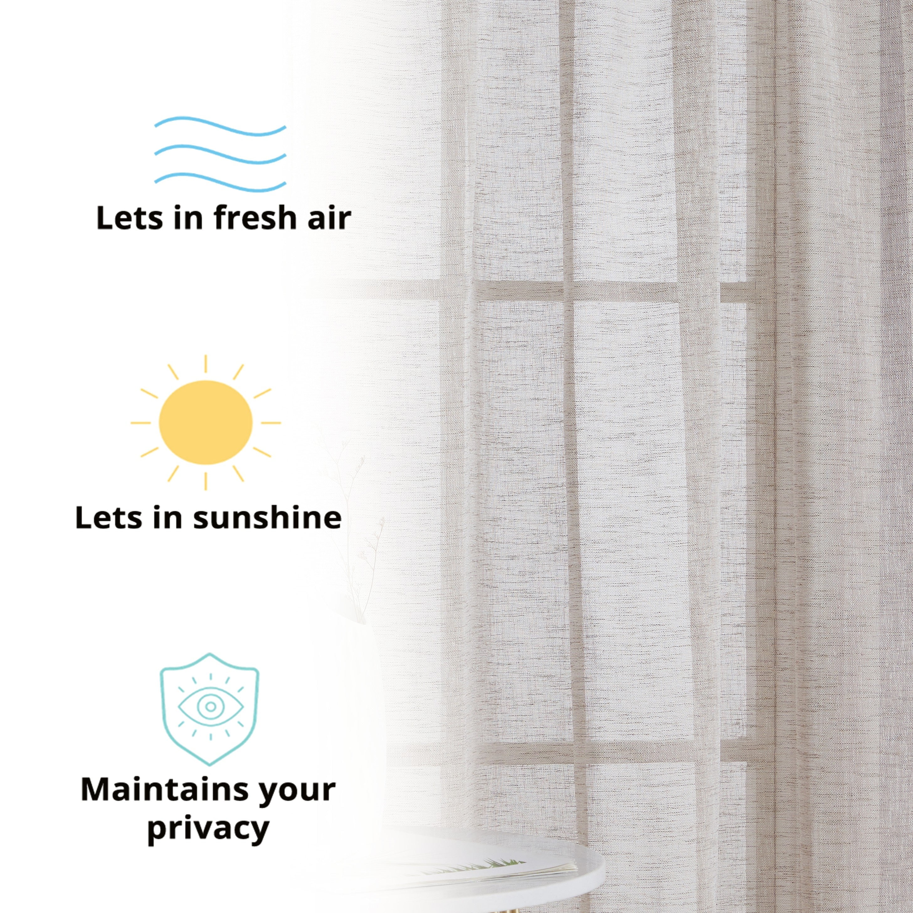 THD Zoey Faux Linen Textured Semi Sheer Window Rod Pocket Thick Curtains Drapery Panels, 2 Panels