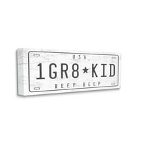 Stupell Industries One Great Kid Phrase Vintage Car License Plate Transportation Painting Gallery Wrapped Canvas Print Wall Art, 10 x 24