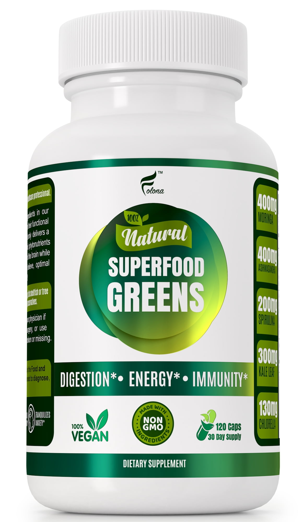 Organic Vegan Super Greens Capsules with Ashwagandha Immune Support