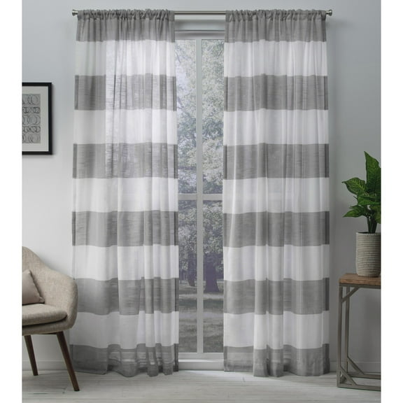 Exclusive Home Darma Sheer Linen Rod Pocket Curtain Panel Pair, 50"x84", Black Pearl
