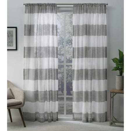 Petite Washed Linen - Exclusive Home Curtains 2 Pack Darma Sheer Linen Rod Pocket Curtain Panels