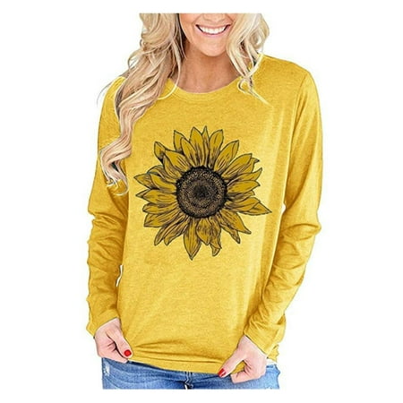 Women's Long Sleeve T Shirt Sunflower Print Cute Funny Graphic Tees ...